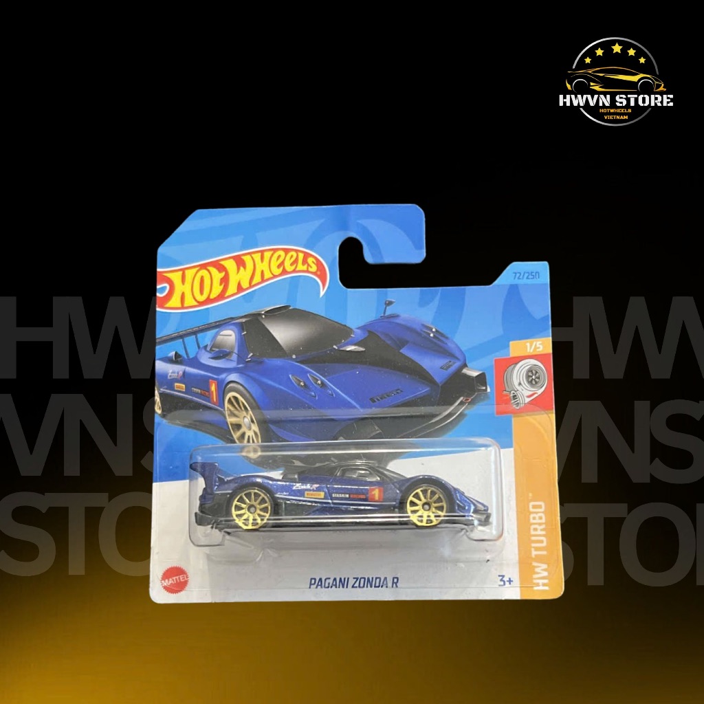 Xe mô hình Hotwheels Card Ngắn Pagani Zonda R màu xanh