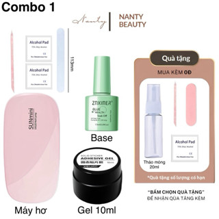 NANTY Combo dán móng giả, đèn hơ, gel định hình đa năng, cồn mini, dũa, đẩy da, base Bộ dụng cụ gắn nailbox bộ dán móng
