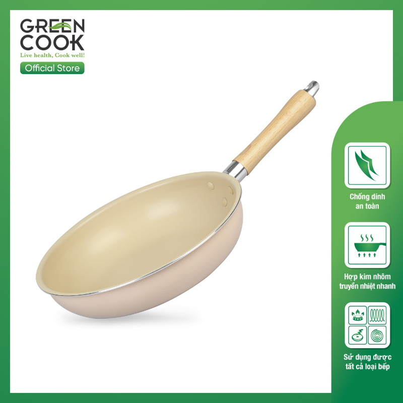 Chảo Nhôm Chống Dính Men Đá Đáy Từ 24 cm Green Cook GCP258-24IH New - Chính Hãng Green Cook