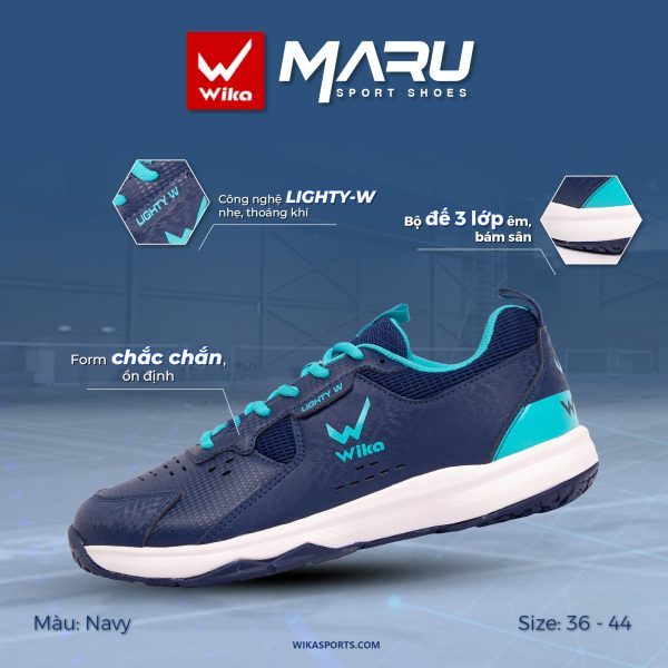 Giày Cầu Lông, Pickleball, Thể Thao Đa Năng Wika Maru Xanh Navy Chính Hãng | Halo Sports