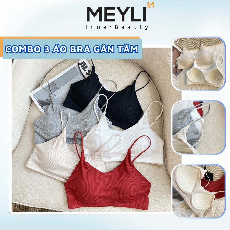 Combo 3 Áo Bra Nữ Cotton Gân Tăm Mềm Mịn, Áo Lót Nữ Không Gọng Dáng Thể Thao Co Giãn Tốt MEYLI B1181