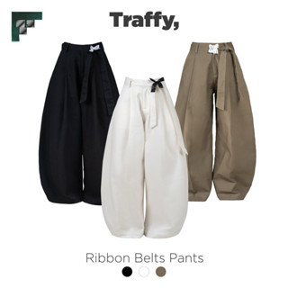  Quần Tây Dài TRAFFY Kaki Mềm Kèm Dây Belt Nơ Form Ống Rộng Unisex Màu Nâu  Trắng  Đen 