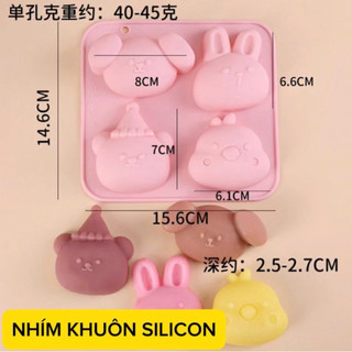  NHÍM KHUÔN SILICON 4 THỎ GÀ CÚN 12 THỎ TIM LÀM BÁNH SOCOLA RAU CÂU TOPPING KHÚC BẠCH TRÀ SỮA SÁP THƠM 