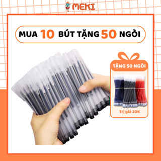 [TẶNG 50 NGÒI] Combo 10 Bút Gel MEKI Bút Bi Nước Mực Gel Đen Xanh Đỏ Khô Nhanh Ngòi 0.5mm, Mực Đều, Nét Chữ Đẹp Đủ Màu