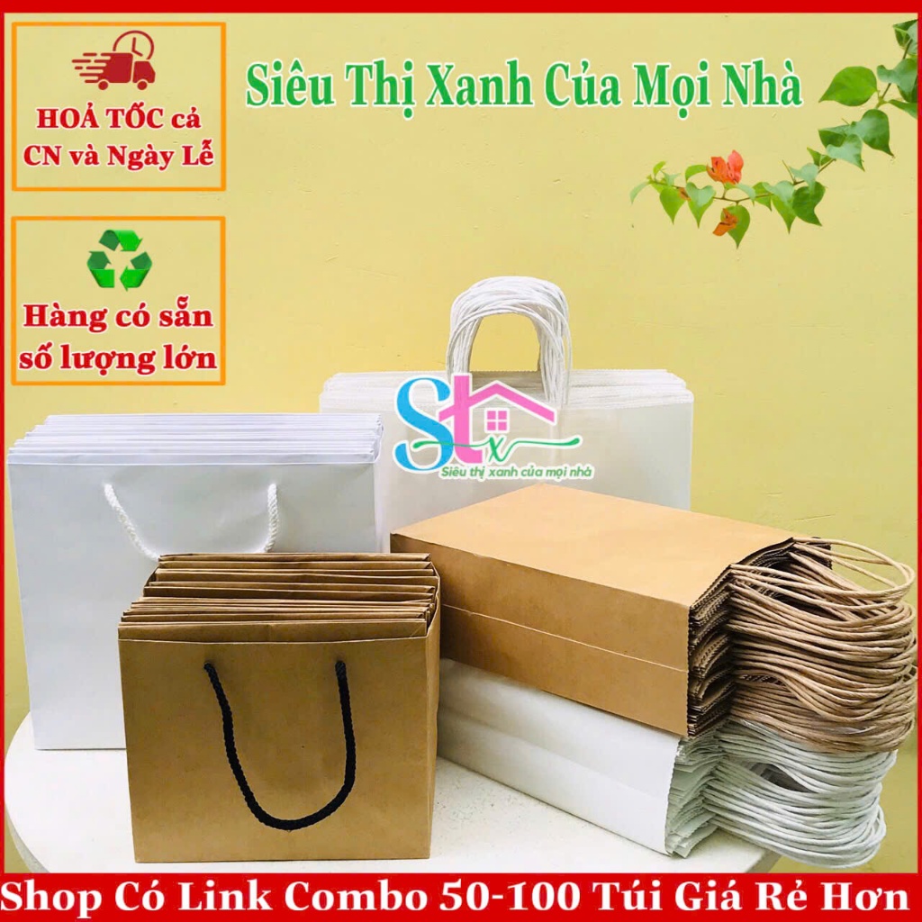 (Big size) combo 10 túi kraft có quai size lớn dày chắc chắn, túi giấy kraft kích thước lớn, túi đựng quà