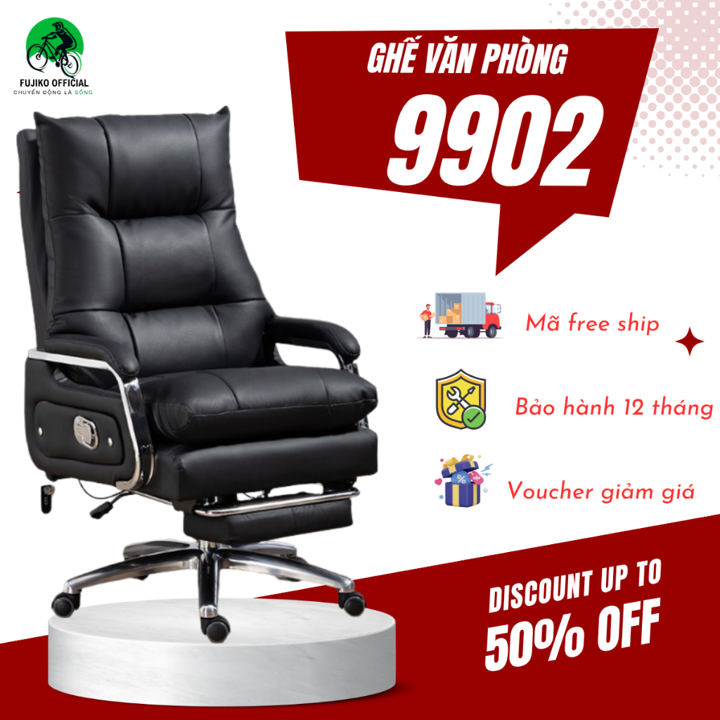 Ghế Giám Đốc FUJIKO OFFICIAL model 9902 Massage 7 điểm, Bọc Da Cao Cấp,Làm Việc Văn Phòng Phong Cách Sang Trọng