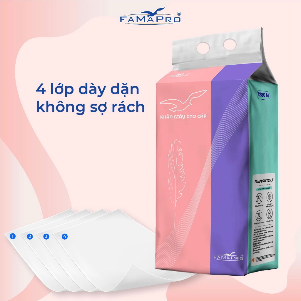 (Combo 2 Bịch )Khăn giấy rút treo tường Famapro 1280 tờ/bịch(tặng móc treo)