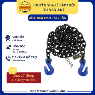 Xích kéo hàng, xích cẩu hàng 8mm tải 2 tấn dài 1m - 3m móc gài cực tiện lợi