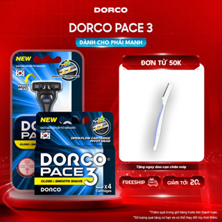 Combo Dao Cạo Râu Hàn Quốc 3 Lưỡi DORCO PACE 3 - TRA4001-B & TRA4040-PP - Gồm 1 Cán và 5 Đầu Cạo