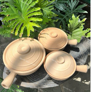 Nồi Đất Tay Cầm - Tráng Men Lòng - Size 17cm/19cm/24cm - Có Quai/Nắp Đậy - Nấu Lẩu - Kho Cá - Cơm Thố - Gốm Đất Nung