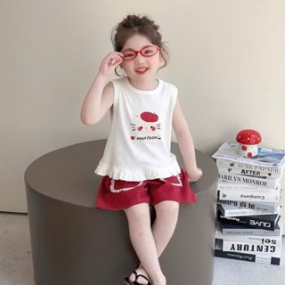  Sét bộ quần đùi áo phông bé gái   HỌA TIẾT CHẤM BI MÈO ZEN TÚI   chất liệu cotton size 8-20 kg M99 