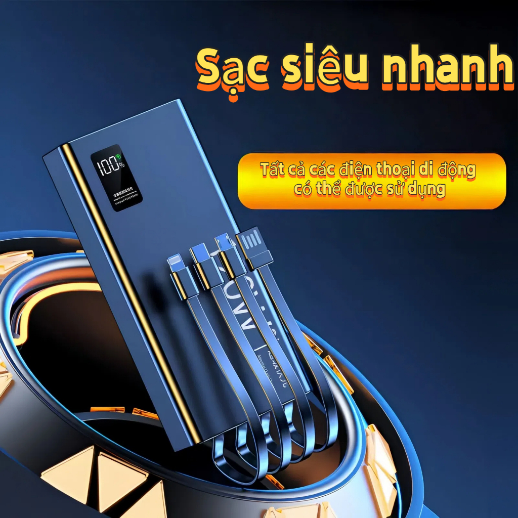 (Sạc siêu nhanh) Pin dự phòng 20.000-30.000mAh, tích hợp 4 dây sạc, có màn hình hiển thị. Phù hợp vớ