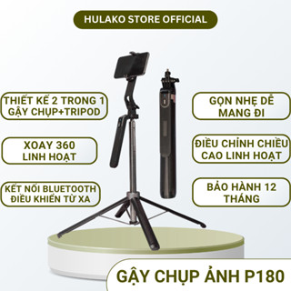 Gậy Chụp Ảnh Tự Sướng HULAKO P180 – Kèm Remote Bluetooth, Xoay 360°, Cao 1,7m, Gấp Gọn Tiện Lợi Khi Đi Du Lịch