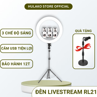 Đèn Livestream RL21 HULAKO Đường Kính 54cm dùng trong livestream bán hàng, spa, phun xăm có 3 chế độ ánh sáng