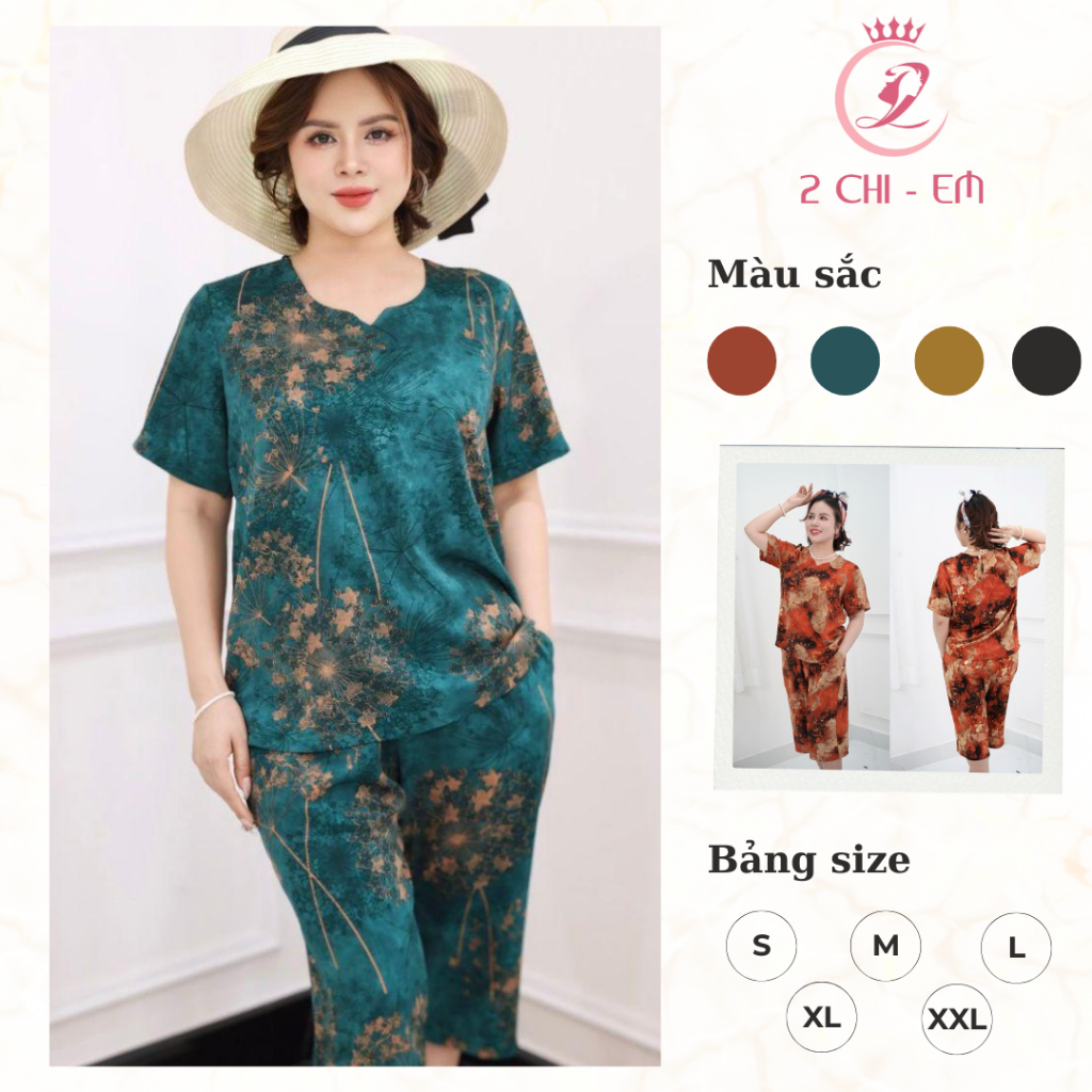 Set Đồ Bộ Trung Niên Lụa Hàn Co Giãn NiNa 19 – Quần Lửng Suông, Tặng Mẹ – Mặc Nhà Mát Mẻ, Ra Ngoài Vẫn Đẹp Dịu Dàng