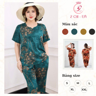 Set Đồ Bộ Trung Niên Lụa Hàn Co Giãn NiNa 19 – Quần Lửng Suông, Tặng Mẹ – Mặc Nhà Mát Mẻ, Ra Ngoài Vẫn Đẹp Dịu Dàng