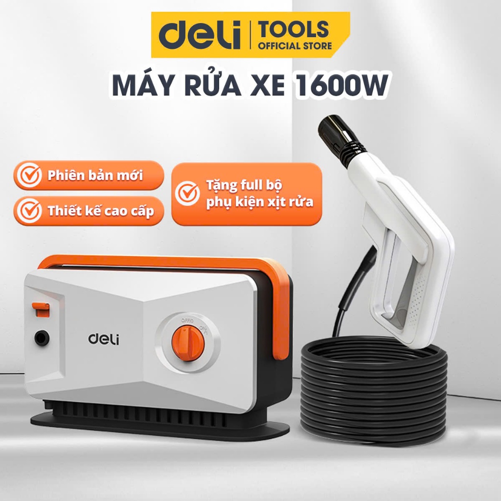Máy Rửa Xe Mini Deli Động Cơ Lõi Đồng 1500W Dây 15m Cao Áp Chính Hãng 1 đổi 1 Bảo Hành 36 Tháng Tưới