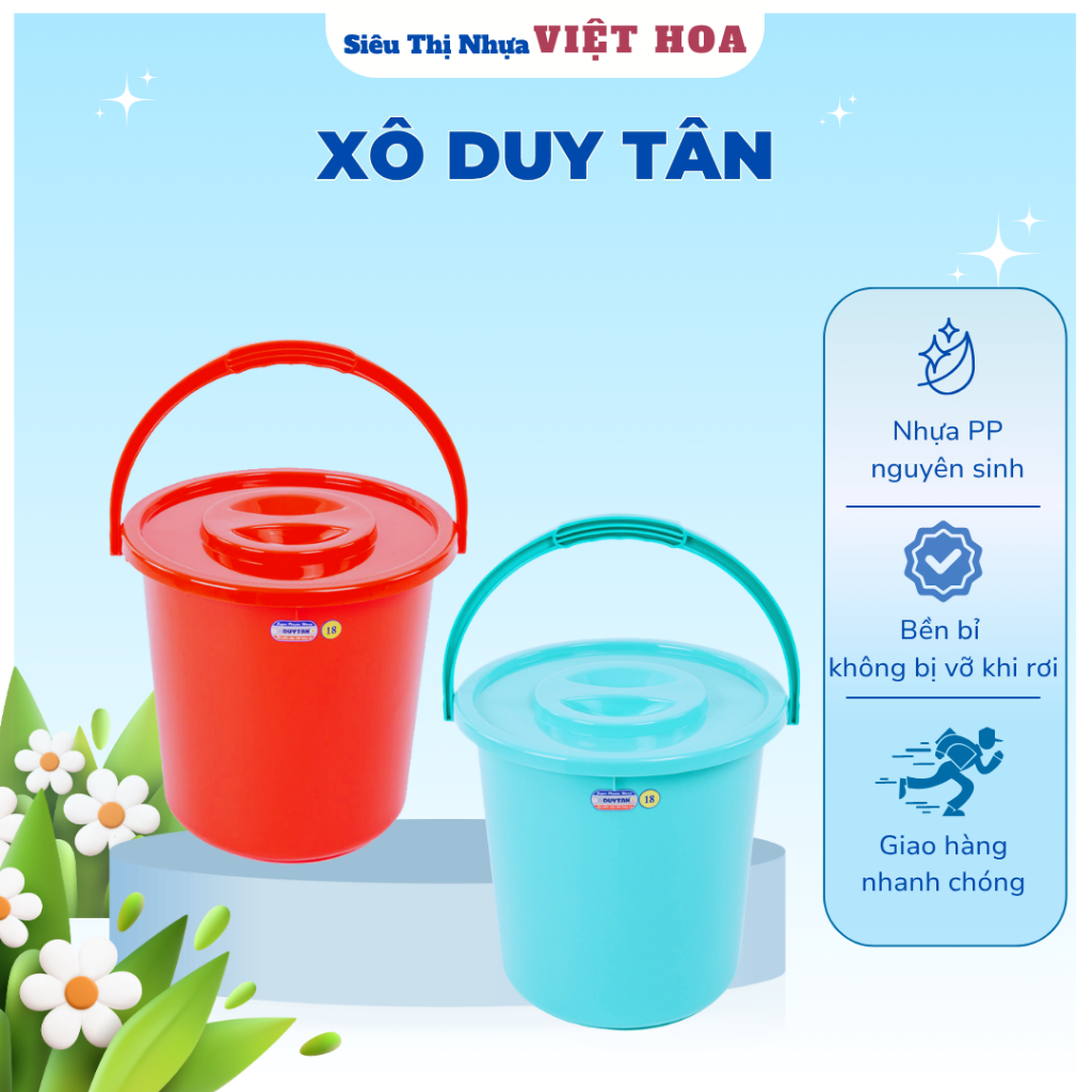 Xô Nhựa Từ 4 Lít Đến 20 Lít Có Nắp, Nhựa Chính Phẩm, Xô Nhựa Duy Tân