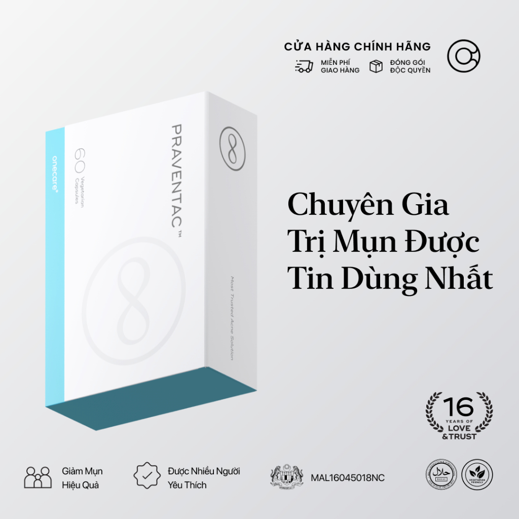 Onecare PRAVENTAC – Thực phẩm bổ sung hỗ trợ làn da sạch khỏe, phù hợp da dầu & dễ nổi mụn (60 viên)