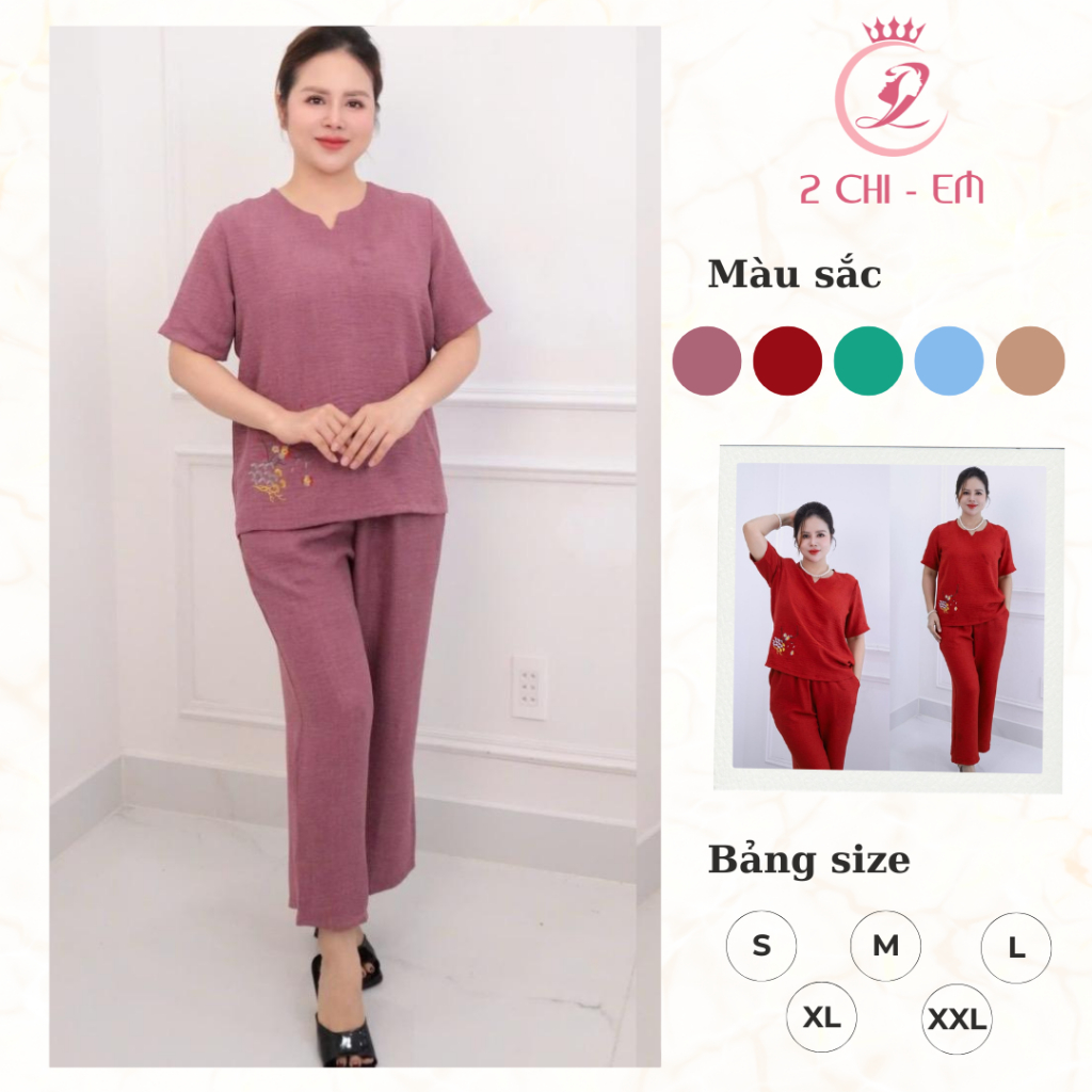 Set đồ bộ trung niên đũi vân mây Ms45 – Dáng suông thanh lịch, mặc mát cả ngày cho mẹ yêu