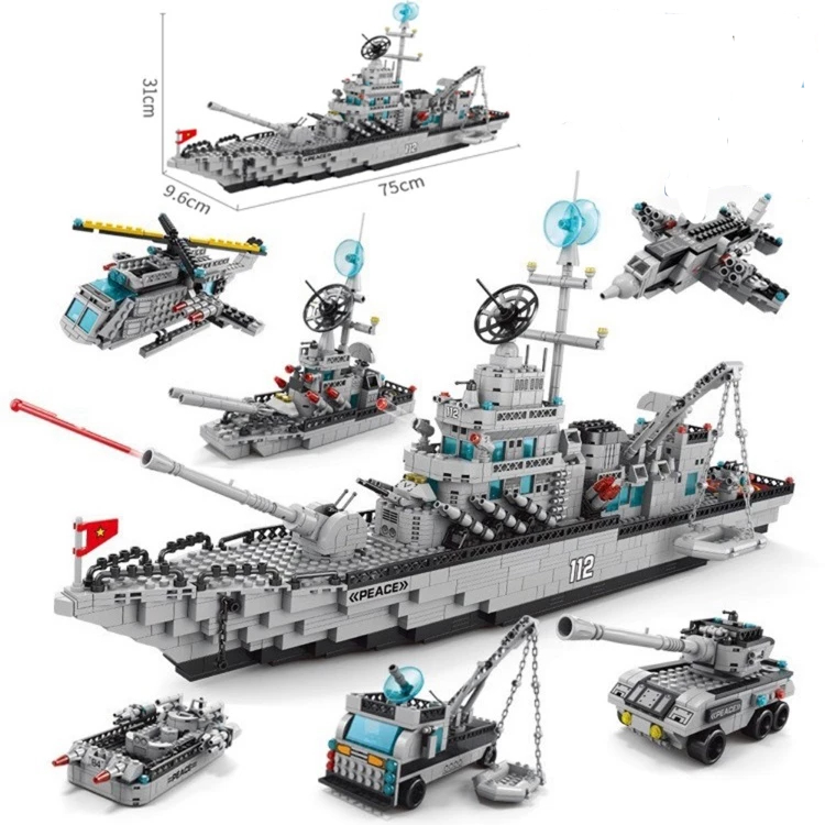 Đồ Chơi Lắp Ráp 1560 Chi Tiết – 6 trong 1 Tàu Chiến, Xe Tăng, Máy Bay, Robot Cho Bé Trai