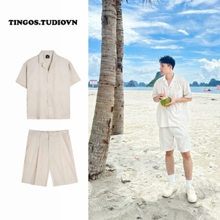 Đồ Bộ Nam short sơ mi cổ vest TINGO Set Đũi Nam (Áo + Quần) Áo Sơ Mi Đũi Cộc Tay Đi Biển Mùa Hè Cao Cấp,thoáng khí 056