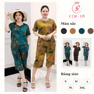 Combo 3 bộ đồ trung niên vải lụa nhập cao cấp cho mẹ – Áo cổ tròn, quần suông lửng ngang gối, chất lụa nhập cao cấp