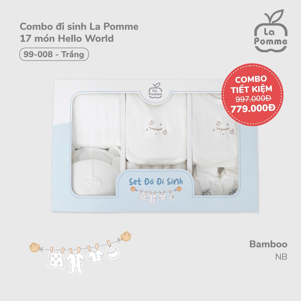 La pomme SS2025 Combo đi sinh La Pomme 17 món Hello World cho bé T7.1