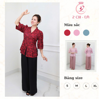  Đồ bộ trung niên gấm lụa sang trọng CC75 – Quần suông áo cổ kiểu thanh lịch cho mẹ yêu 