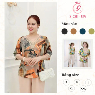 Đồ bộ trung niên lụa nhập co giãn thoải mái NiNa 12 – Quần suông 9 tấc, áo cổ phối ren thanh lịch cho mẹ