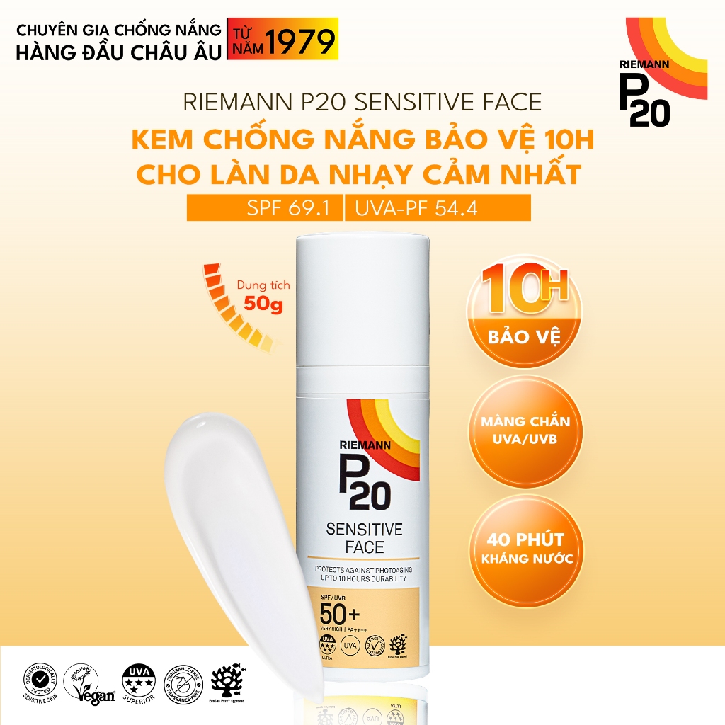 [LIVE] Kem chống nắng phổ rộng Riemann P20 Sensitive Face SPF 50+ PA ++++ dành cho da nhạy cảm 50g