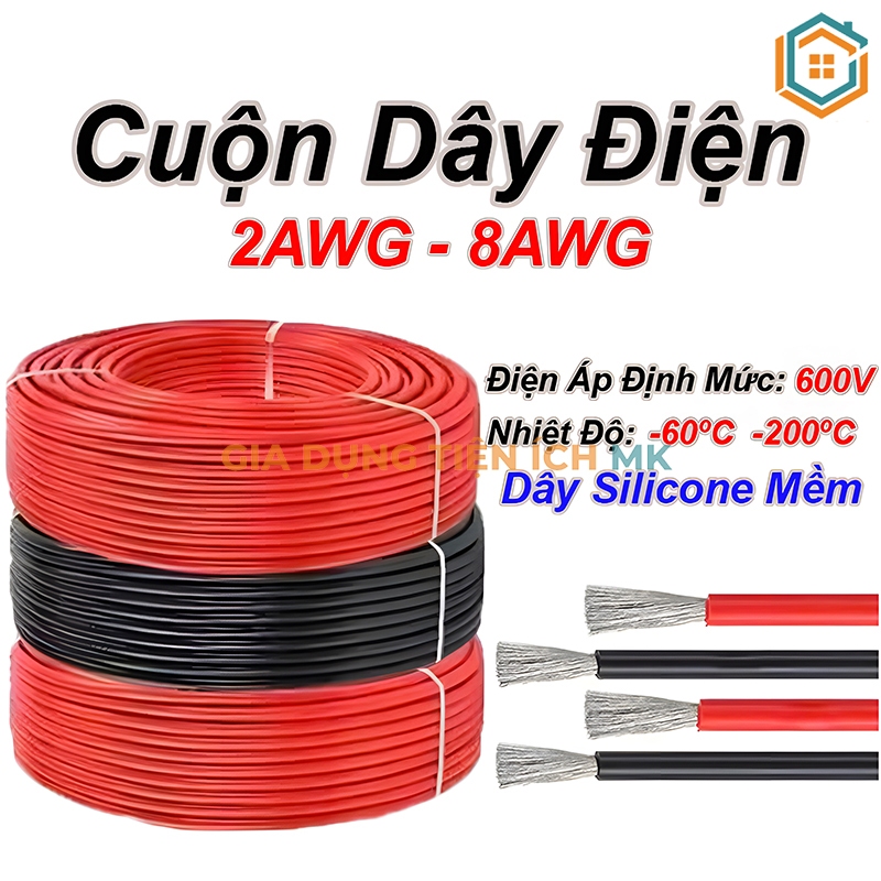 Cuộn dây điện chống cháy silicon 2AWG - 8AWG cao cấp siêu mềm