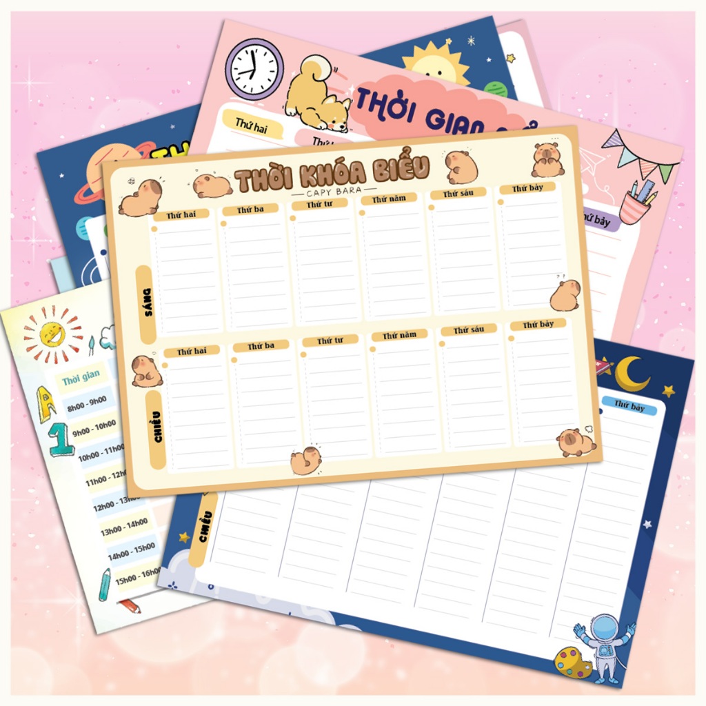 Bảng Thời Khóa Biểu học tập ép plastic có dây treo cho bé nhiều mẫu dễ thương khổ A5