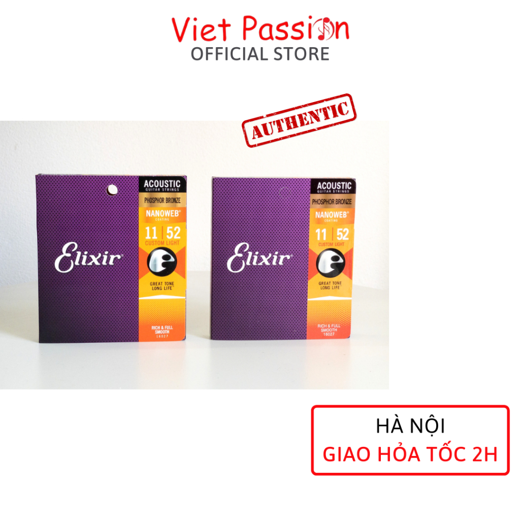 Dây đàn guitar acoustic ELIXIR 16027 Phosphor Bronze Nanoweb cỡ 11 dây đàn Elixir chính hãng nhập kh