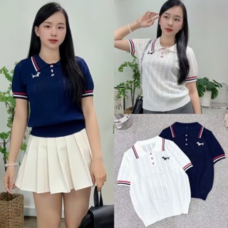 Áo Len Mongtoghi Thêu Hình Cún Phối Kẻ Viền Chất Len Mỏng Mát, Labibi