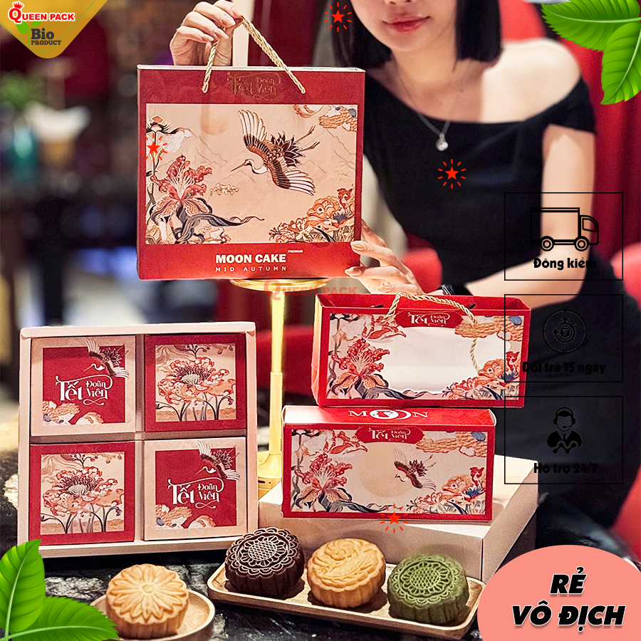 Hộp Đựng Bánh Trung Thu Bách Hợp/ Bạch Dương/ Lân Vũ Queen Pack Loại 2 Và 4 Bánh Dùng Biếu Tặng Cao 