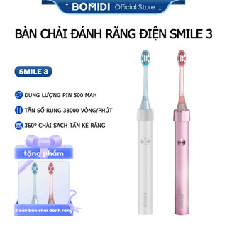  Bàn chải đánh răng điện smile 3 bomidi-4 chế độ đánh răng hỗ trợ khử khuẩn có tia cựa tím IPX7. 