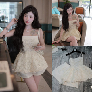 Set đồ mùa hè,set đồ nữ sang chảnh,bộ áo 2 dây hoa dệt nổi quần đùi xịn sò hot trend sành điệu_B1T14