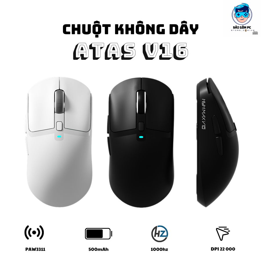 Chuột gaming không dây ATAS V16 - 3 mode - Pin 500mAh - Có app - DPI 22 000 - Chip PAW3311 | BigBuy360 - bigbuy360.vn