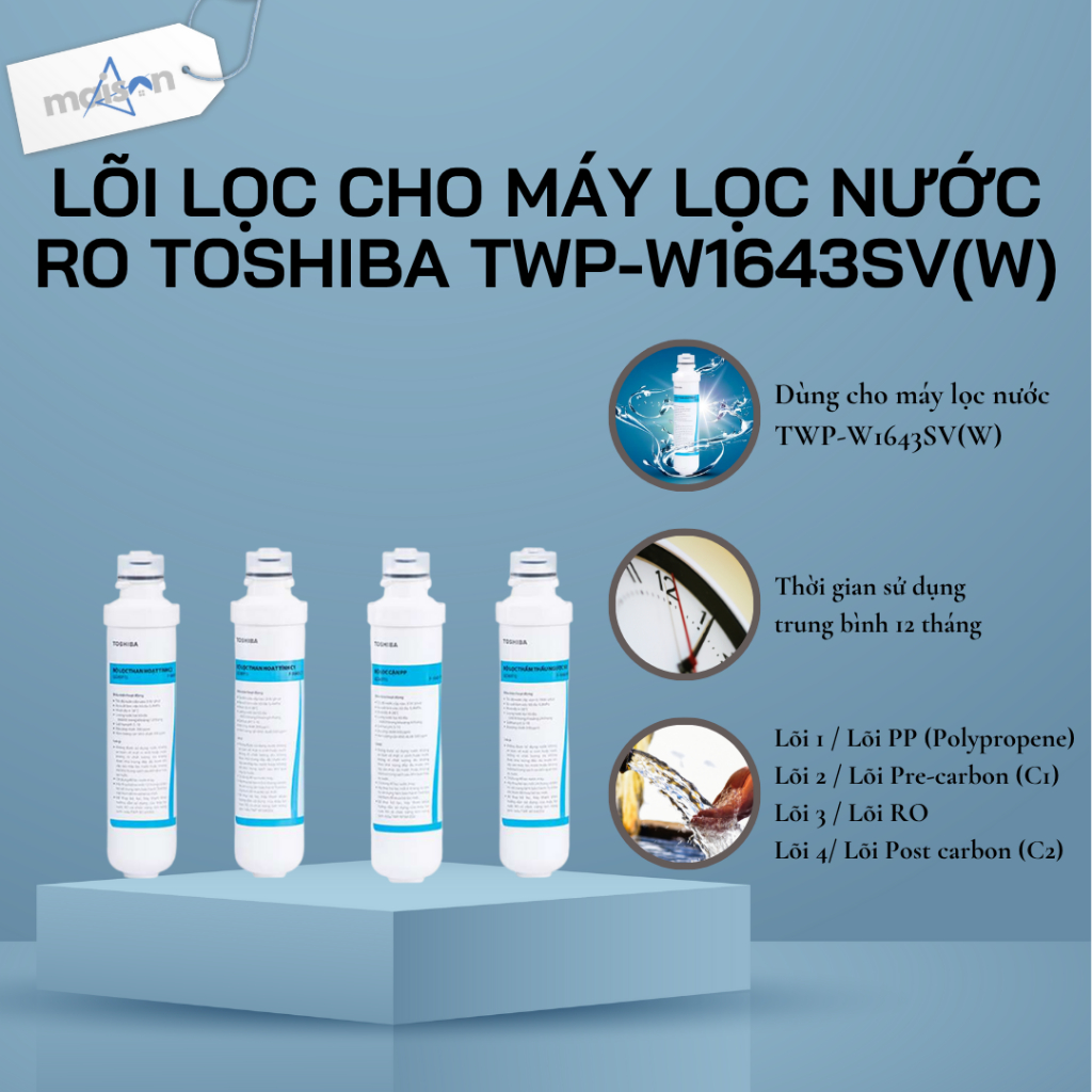 Lõi lọc nước Toshiba F-1643-RO | Combo 3 lõi PP C1 C2 | Combo 4 lõi PP C1 C2 RO (dành cho TWP-W1643S