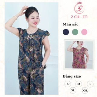 Đồ bộ trung niên, Sét đồ kiểu cho các mẹ,quần lửng suông, áo cổ kiểu, chất tole nhung thoáng mát Ms95