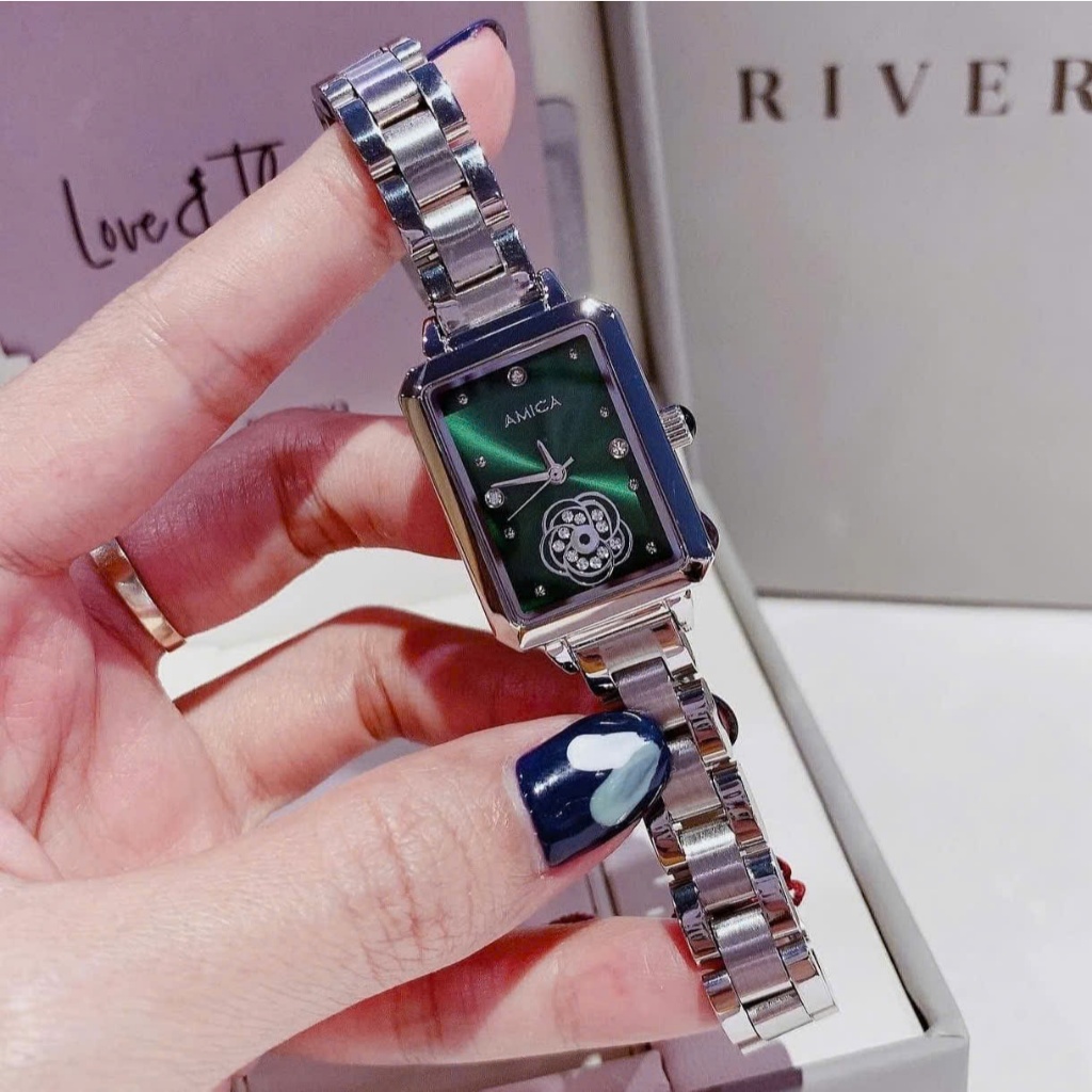Đồng hồ nữ dây thép Amica Quarzt A068 Green Dial