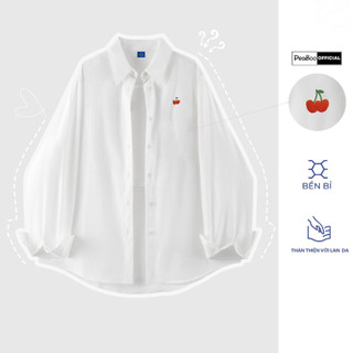 Áo Sơ Mi Thô Thêu Mã Purple Heart Dài Tay Unisex By PEABOO Form Rộng Thoáng Mát Dành Cho Nam Nữ