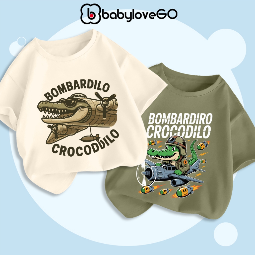 Áo Bombardiro Crocodilo áp thun cộc tay BabyloveGO chất cotton thoáng mát cho bé 1-10 tuổi