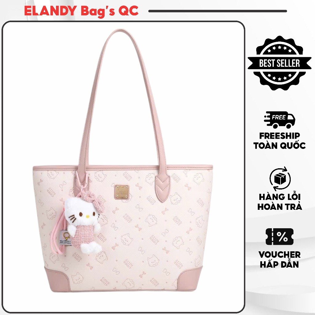 [HÀNG CÓ SẴN] Túi Cow&Kitty  Tote màu hồng size 37x12x25cm Túi xách màu hồng phong cách dễ thương mèo FULL BOX