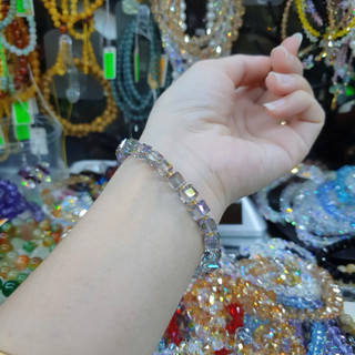 Vòng pha lê hạt Vuông 6ly màu khói ánh tím