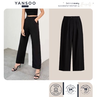Quần ống rộng nữ YANSOO lưng cạp cao vải nữ dài suông loe culottes xuông màu đen Q01