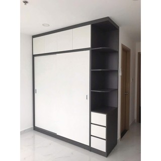 Tủ quần áo 2 cánh lùa phong cách Hàn quốc có kệ tủ trang trí và ngăn kéo tủ, tủ quần áo đa năng thương hiệu Thanh Xuân
