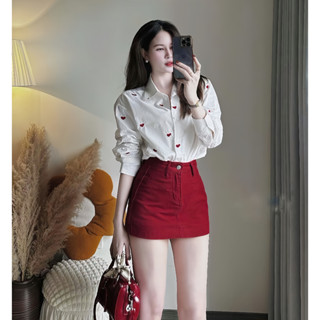  Áo Sơ Mi Trắng Nữ Hình Trái Tim Freesize Form Rộng Chất Cotton Thô Đũi Thoáng Mát Đi Làm Đi Chơi SUBICI 