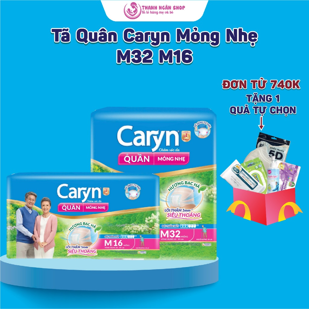 Bỉm Quần Caryn Size M32 M16 (vòng mông 60-85cm) - Tã Caryn Cho Người Lớn Tuổi Mỏng Nhẹ Siêu Thoáng -
